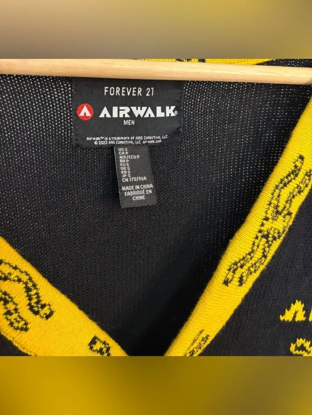 Airwalk Black Cardigan with Yellow Trim and Logo Patch